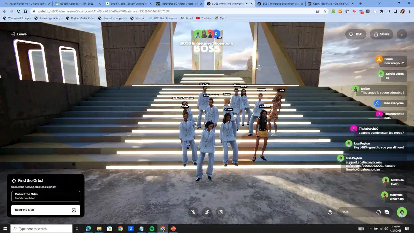 An in-class selfie moment, my University of Oregon emerging technology class modeling our Hugo Boss NFT within their virtual showroom on Spatial.io. 